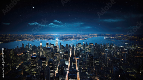 A far-view illustration of an Earth city seen from space