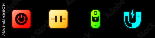 Set Power button, Electrolytic capacitor, Battery charge and Magnet icon. Vector