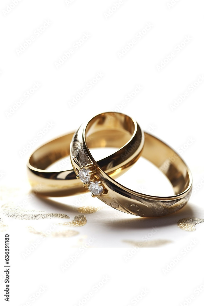 Minimal illustration of two wedding rings on white background Minimal illustration of two wedding rings on white background