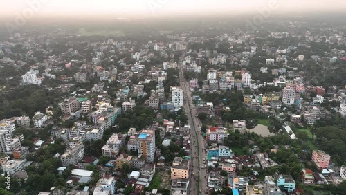 Aerial view of cities with lots of trees, Aerial View of Barisal City in Southern Bangladesh