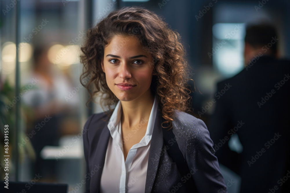 young business woman with curly brown hair young business woman with curly brown hair
