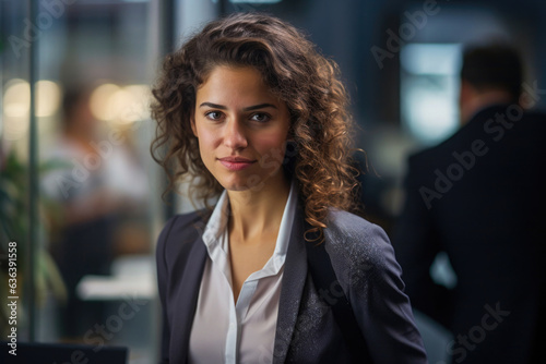 young business woman with curly brown hair