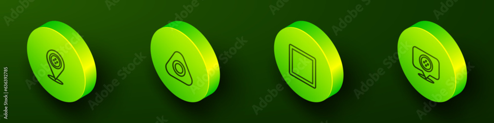 Set Isometric line Location tailor shop, Sewing chalk, Pattern and icon. Vector