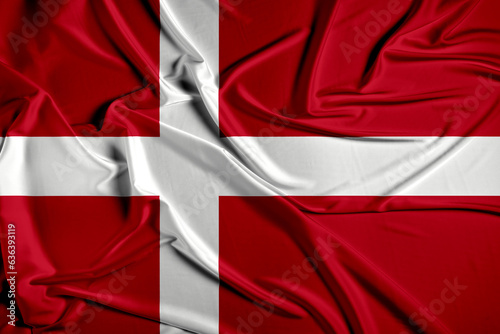 Denmark national flag of silk fabric texture
