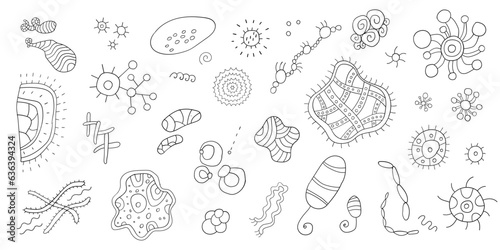 microbes and bacteria doodle set , hand drawn characters vector sketch element