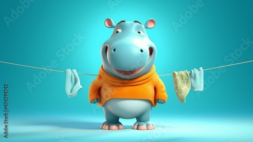 childrend Illustration whimsical Cartoon baby hippo.Generative AI photo