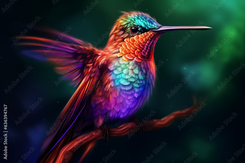 Fototapeta premium Colorful humming-bird with beautiful nuances, background