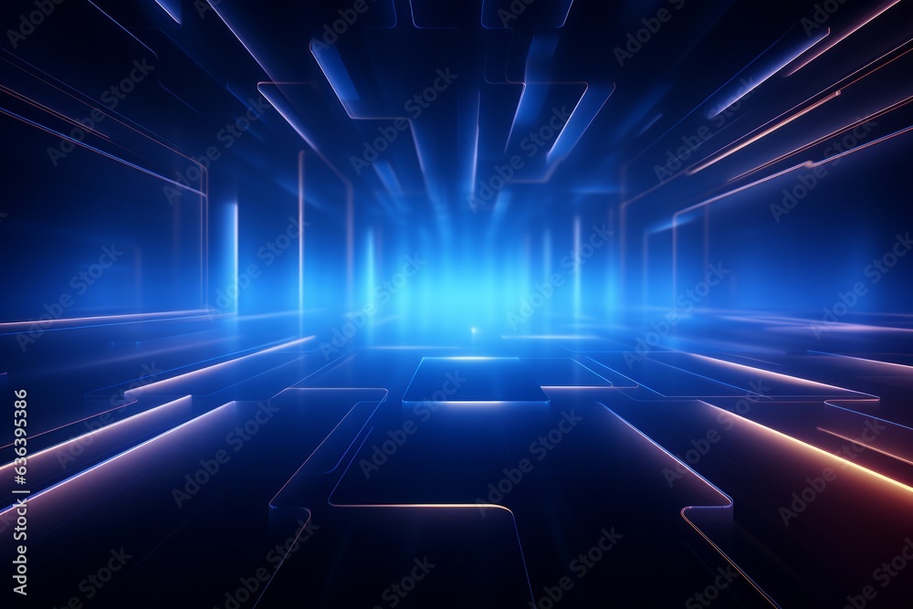 abstract blue background with glowing lines and perspective, 3d illustration