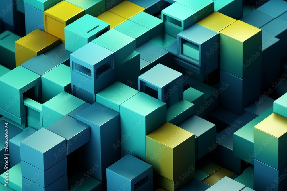 Obraz premium 3d rendering of abstract background with cubes in green and blue colors
