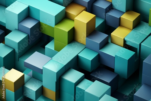 Abstract 3d illustration of blue  yellow and green cubes background