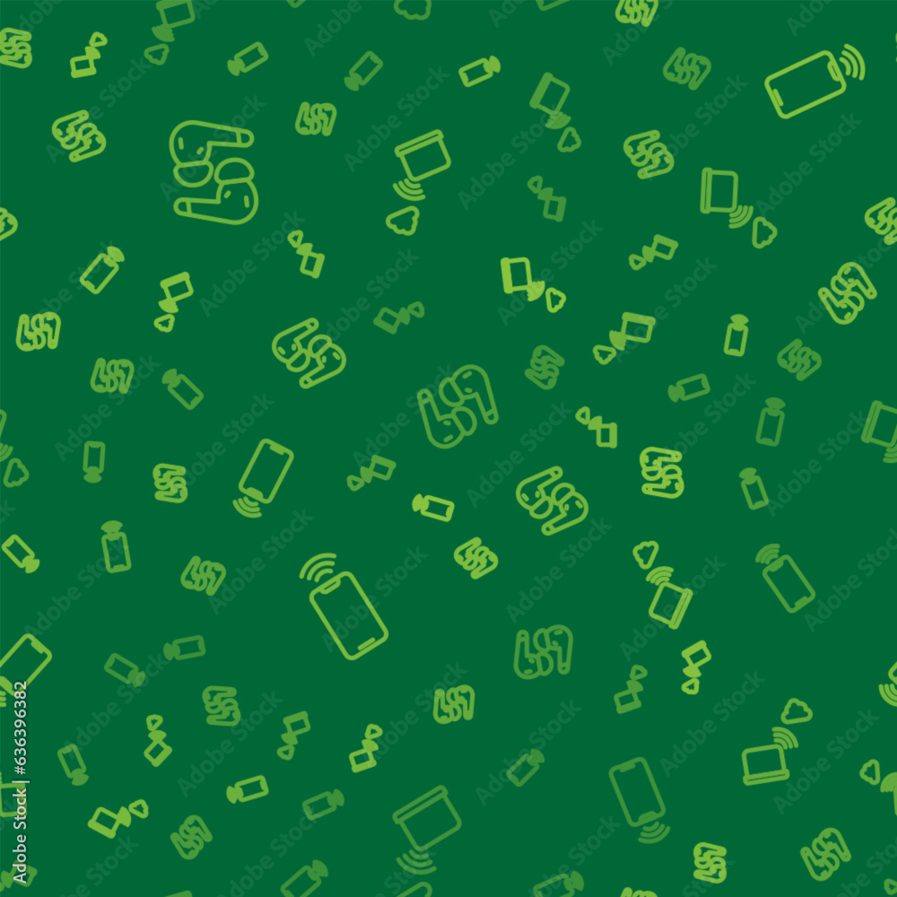 Set line Air headphones, Mobile with wi-fi wireless and Network cloud connection on seamless pattern. Vector