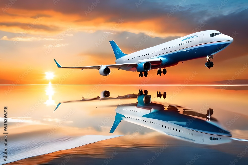 Fototapeta premium A modern airplane jetliner soars confidently above a sea of dramatic, billowing clouds.
