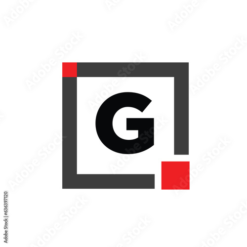 G company name with Square icon. G red square monogram.