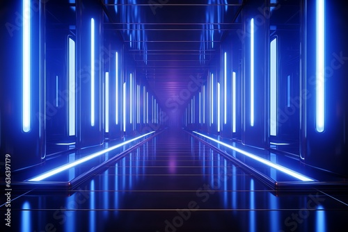 Futuristic corridor with neon lights, 3d rendering. Computer digital drawing. © Angus.YW