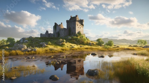 Scotland castles 3D photography.Generative AI