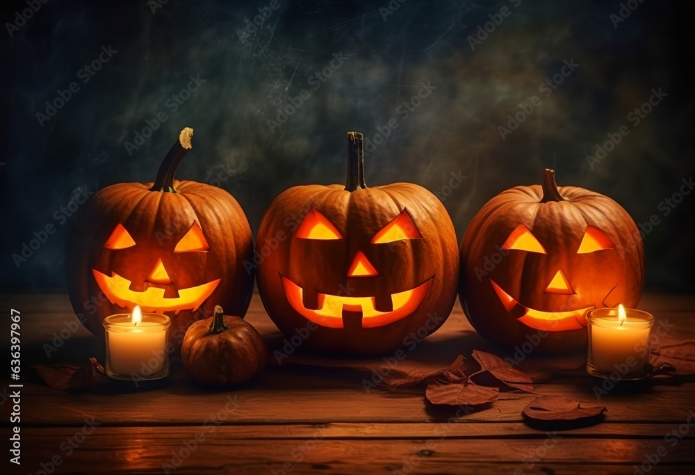 Fototapeta premium Halloween pumpkins, generative ai