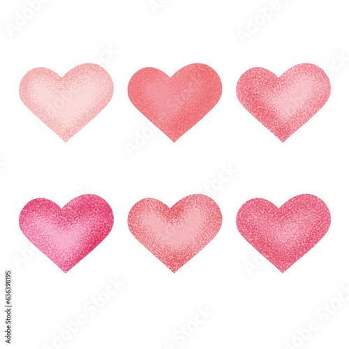 Pink textured heart set on white background. Beauty romantic collection for card. Vector illustration.