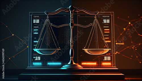 Obraz na plátně Law scales on background of data center