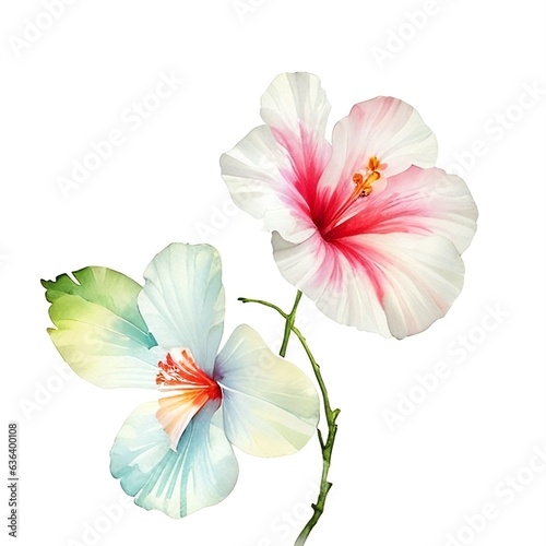 Tropical flower hibiscus watercolor, generative ai