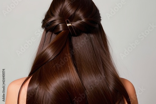 Brunette hair rear view, generative ai photo