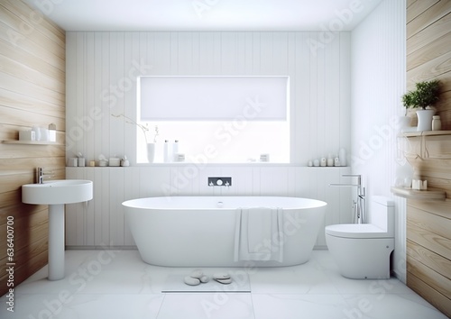 Modern bathroom interior with green plants  generative ai image of comfortable and luxury bathroom