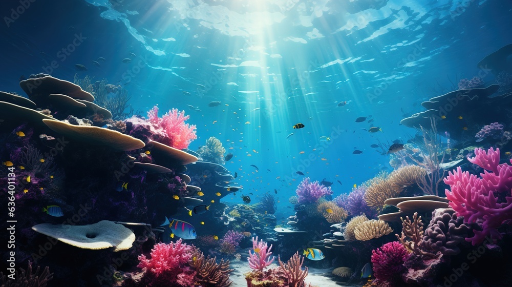 Fototapeta premium Underwater world. Coral reef and fishes in Red sea at Egypt. Generative AI