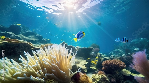 Underwater world. Coral reef and fishes in Red sea at Egypt. Generative AI