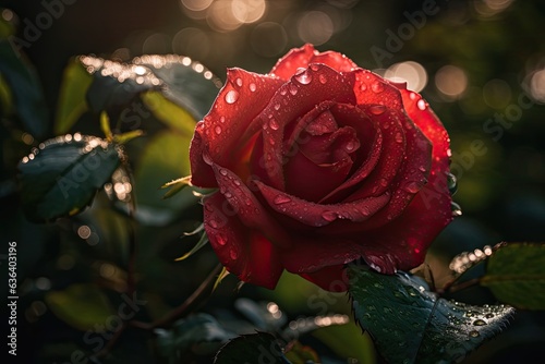 Red rose blooming in serene garden. ??, generative IA