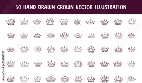 collection hand drawn royal crown vector illustration. hand drawn vector illustration