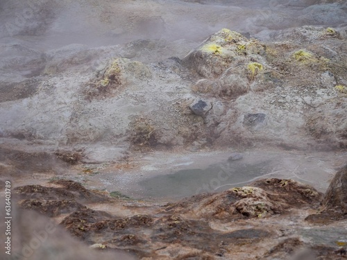Sulfur-hot geysers at Hverir in Iceland in a natural outdoor setting