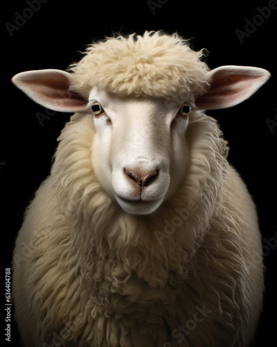 Generated photorealistic image of a well-groomed domestic white merino sheep