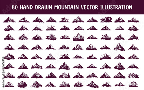 collection hand drawn mountain vector illustration. hand drawn vector illustration