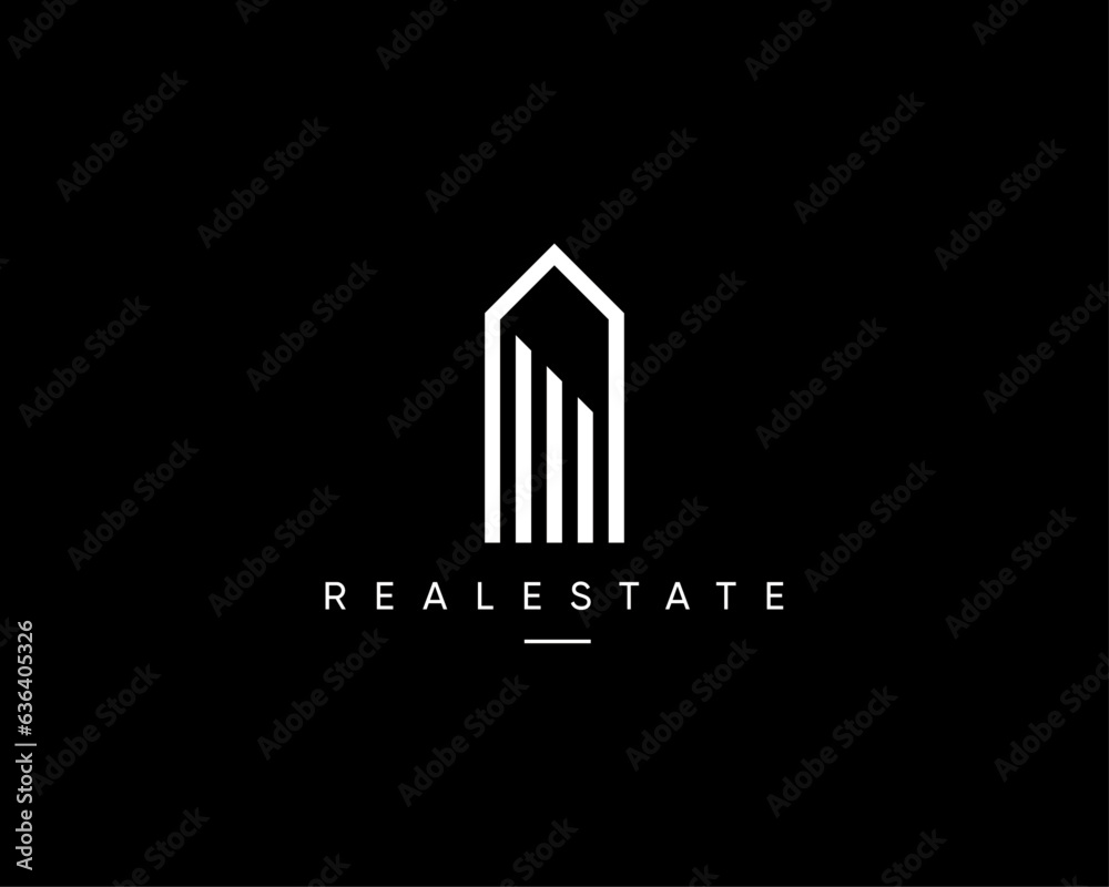 Abstract vector building logo design for business identity. Modern city building, apartment, architecture, construction, cityscape, skyscraper, residence, planning and structure vector symbol.