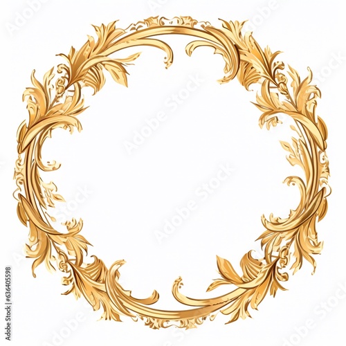 Golden floral vintage frame on white background, design for wedding invitation, beauty studio, boutique emblem.