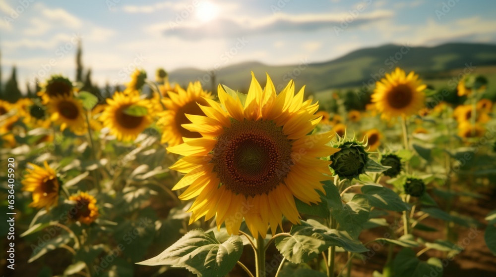 a field of sunflowers rendered in high definition.Generative AI