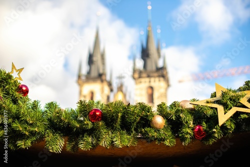 Sticker Scenic view of the Christmas market in Prague, Czech republic