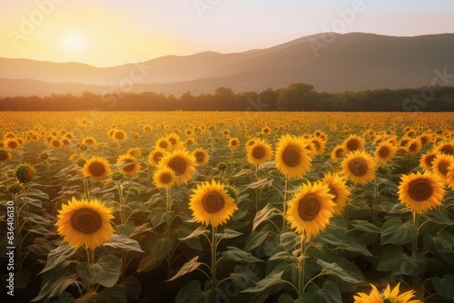 Golden field filled with sunflowers radiant under the sun., generative IA