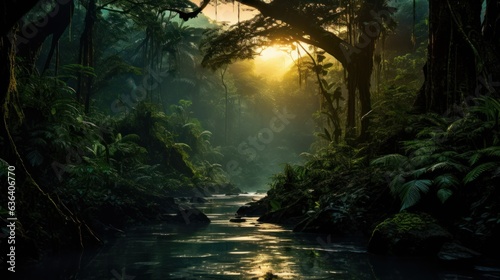 Mystical jungle  fantasy dark rainforest.