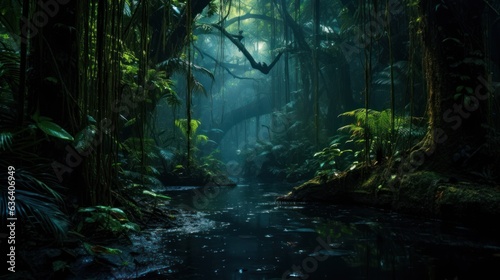 Mystical jungle  fantasy dark rainforest.