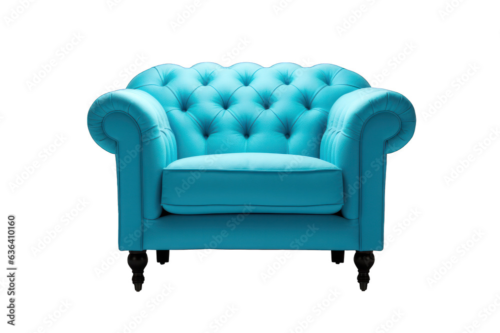 Blue armchair isolated on white background. Generative AI