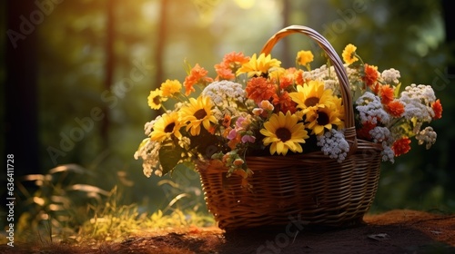 Colorful Autumn Blooms in Organic Picnic Basket © lara