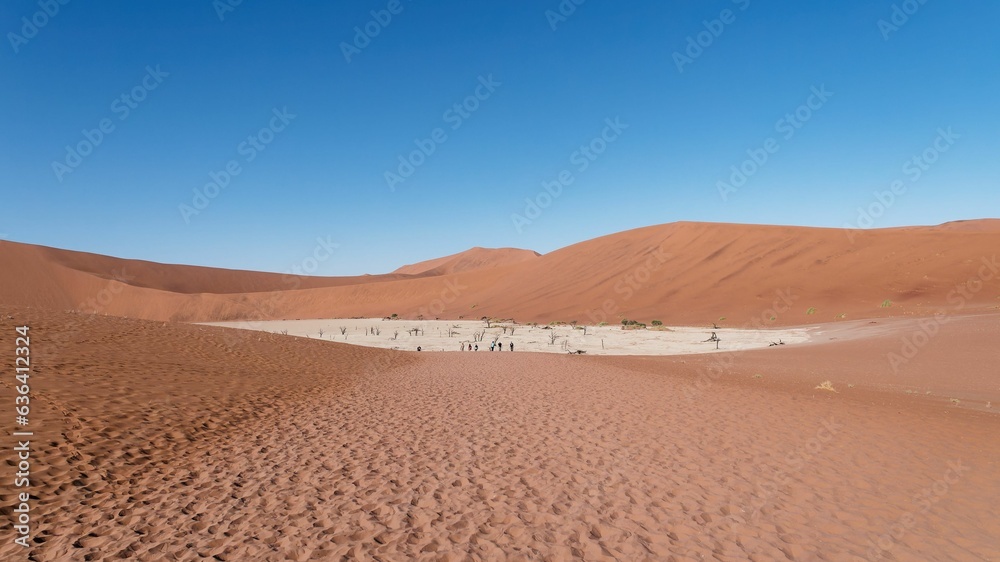 Aerial view of Deadvlei in the Namib-Naukluft National Park in Namibia on a sunny day Aerial view of Deadvlei in the Namib-Naukluft National Park in Namibia on a sunny day