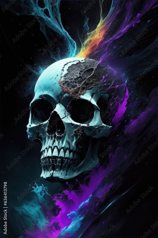 human skull in the dark