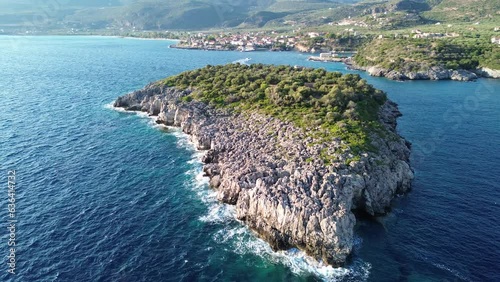 Aerial view of the wonderful seaside village of Kardamyli, Greece located in the Messenian Mani area. It's one of the most beautiful places to visit in Greece, Europe