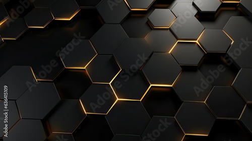 Abstract background with black and gold 3d hexagons