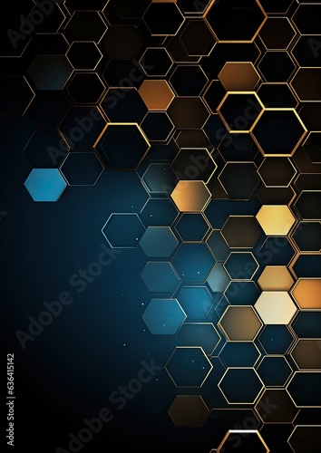 Abstract blue gold hexagon  or digital technology