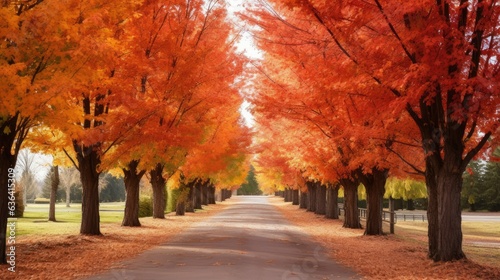 Autumn trees lining driveway photo