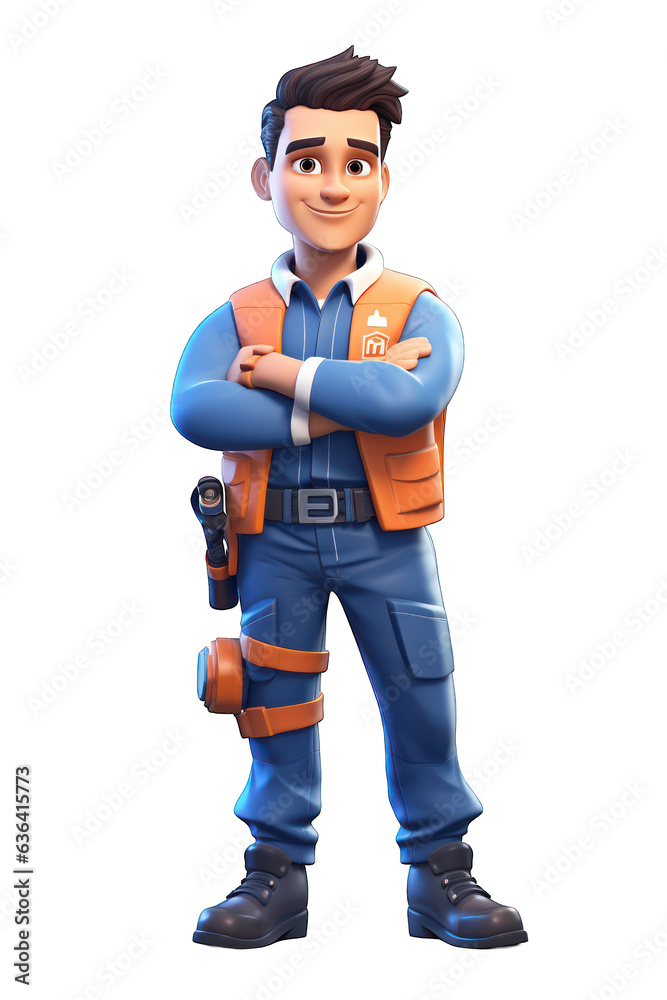 Full size of young man Electrician specialist in uniform isolated on white background. Generative AI Full size of young man Electrician specialist in uniform isolated on white background. Generative AI