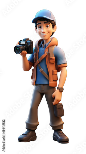 Full size of young man photographer with camera isolated on white background. Generative AI
