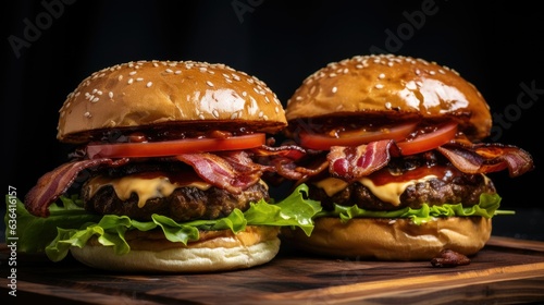 Front view bacon burgers